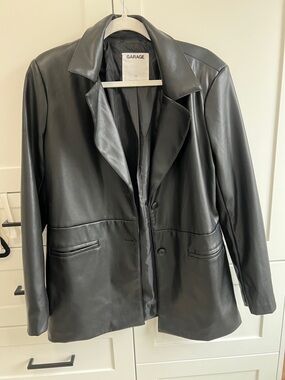 Garage Black Faux Leather Blazer Jacket